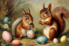 Cute Squirrels With Easter Eggs
