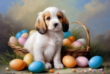 Puppy With Easter Eggs