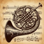 Horn Over Vintage Sheet Music