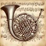 Horn Over Vintage Sheet Music