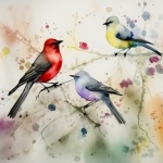 Watercolor Spring Song Bird Art