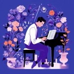 Man Playing Piano Vector Art Print