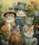 Vintage Easter Cats In Hats Art