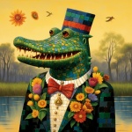 Mardi Gras Whimsical Alligator Art
