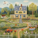 Whimsical Spring Country Home Art