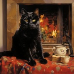 Black Cat Fireplace Art Print