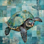 Sea Turtle Patchwork Art Print