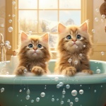 Cats Taking A Bubble Bath