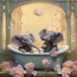 Elephant Taking A Bath Art