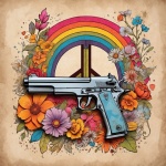 Retro Hippie Gun Rainbow Flower