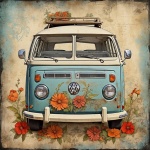 Retro Volkswagen Van Hippie Art