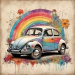 Retro Volkswagen Beetle Hippie Art