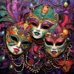 Colorful Mardi Gras Mask And Beads