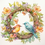 Springtime Floral Bird Wreath Art
