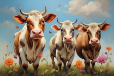 Dairy Cows In Field Arat Print