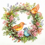Spring Floral Bird Wreath Art