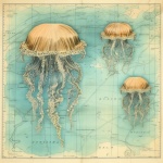 Antique Nautical Map Jellyfish Art