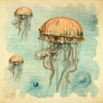 Antique Nautical Map Jellyfish Art
