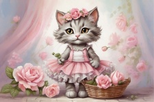 Pink Ballerina Kitten Art Print