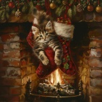 Christmas Stocking Kitten Art Print