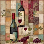 Vintage Patchwork Red Wine Art
