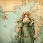 Antique Nautical Map Sea Goddess