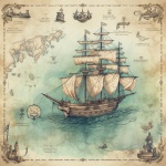 Vintage Nautical Map Ship Art Print