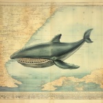 Antique Nautical Map Whale Art