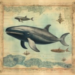 Antique Nautical Map Whale Art
