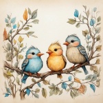 Springtime Birds In Tree Art Print
