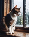 Cat Windowsill Rain Window
