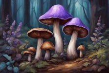 Purple And Brown Forest Mushrooms