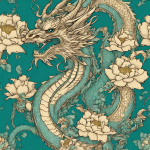 Teal Dragon With Cream Flowers
