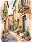 Tuscany Street Watercolor Art