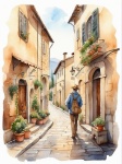 Tuscany Street Watercolor Art
