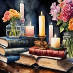 Vintage Books Flowers Candles