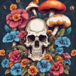Colorful Skull With Mushrooms