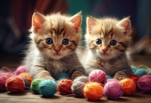 Cute Kittens Playing With Yarn