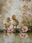 Ducklings And Flower Background