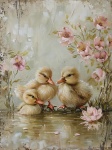 Ducklings And Flower Background