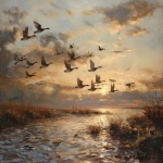 Ducks Migrating Art