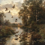 Ducks Migrating Art