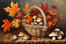 Fall Mushroom Basket With Leaves