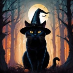 Halloween Cat Forest Full Moon