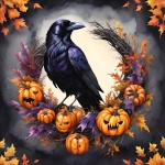 Halloween Wreath Pumpkin Raven