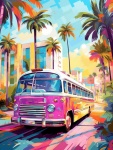 Vintage Bus Tropical City Art
