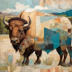 Patchwork Bison Buffalo Art Print