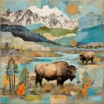 Patchwork Bison Buffalo Art Print