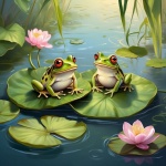 Frogs On Lily Pads In Pond Art