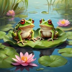 Frogs On Lily Pads In Pond Art